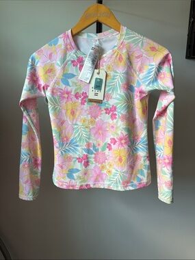 Billabong Kids' Pastel Floral Long-Sleeve Rash Guard - Pink, Yellow & Blue